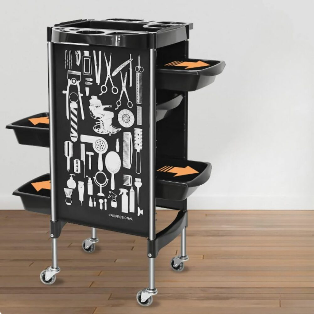 Table d'appoint à roulette avec plateaux multifonctions et tiroirs pour coiffeur